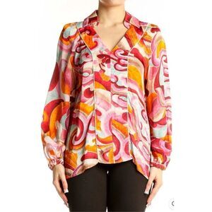 CHUFY KATHMANDU HEIGHTS Pink& Orange Abstract Print Viscose Blouse NWT Size Medi